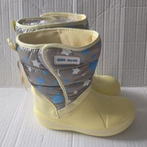 Air One Star-Print Kids Rubber Foamed Cotton Winter Boots in Yellow Size 31